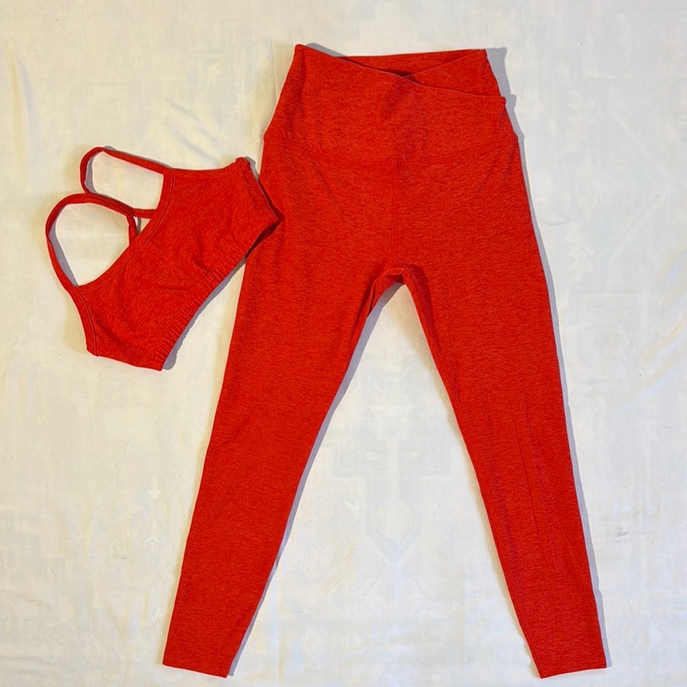 Beyond Yoga Red Leggings and Sports Bra Set